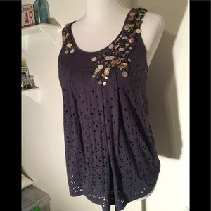 Anthropologie Deletta beaded cut out tank navy XS